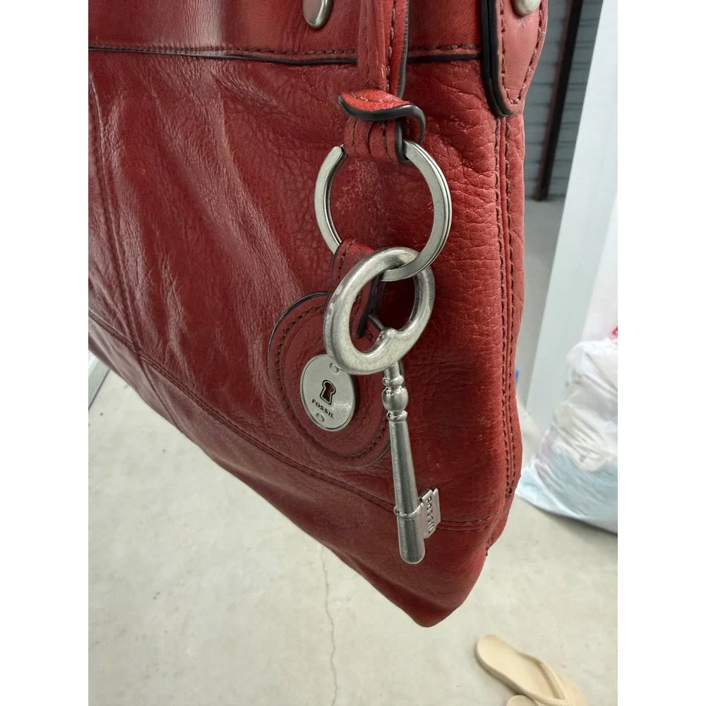 Fossil Long Live Vintage Red Leather Messenger Crossbody Bag Satchel Large